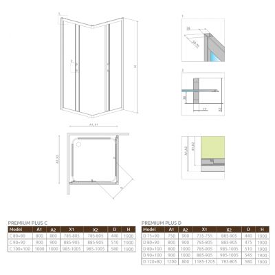 Radaway Premium Plus D 304370101N kabina prysznicowa prostokątna 90x80 cm