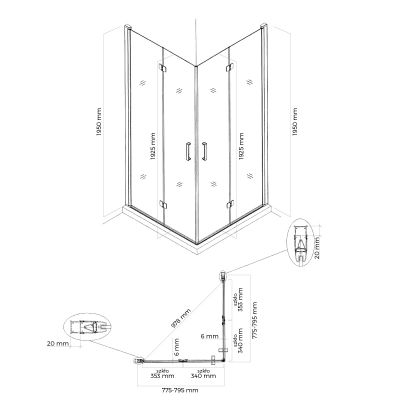 Oltens Byske 20001300 kabina prysznicowa 80x80 cm kwadratowa czarny mat/szkło przezroczyste