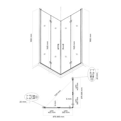 Oltens Byske 20002300 kabina prysznicowa 90x90 cm kwadratowa czarny mat/szkło przezroczyste
