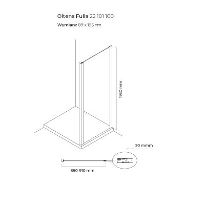 Oltens Fulla 22101100 ścianka prysznicowa 90 cm chrom połysk/szkło przezroczyste