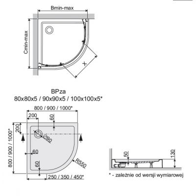 Sanplast TX 602271026238401 kabina z brodzikiem półokrągła 90x90 cm srebrny