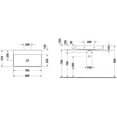 Duravit DuraSquare 2353800079 umywalka 80x47 cm prostokątna ścienna-meblowa biała