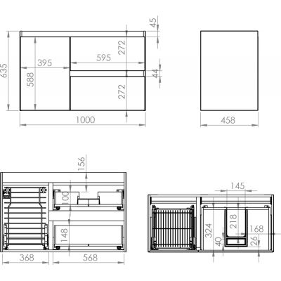 Elita Split RE011005057160 szafka 100x45.8x63.5 cm podumywalkowa wisząca czarna