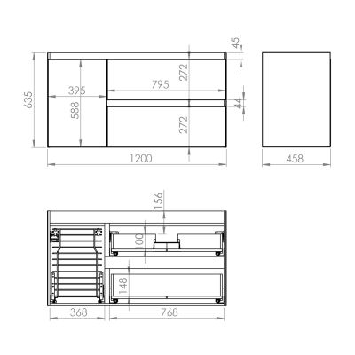 Elita Split RE011205257160 szafka 120x45.8x63.5 cm podumywalkowa wisząca czarna
