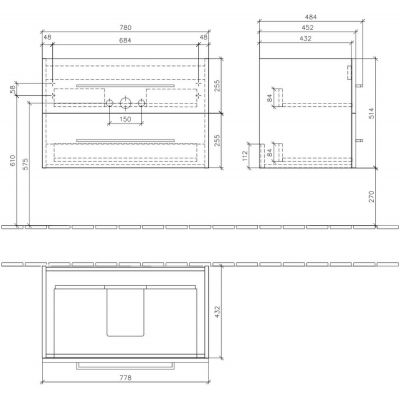 Villeroy & Boch Avento A89100B4 szafka wisząca podumywalkowa 78x45.2 cm