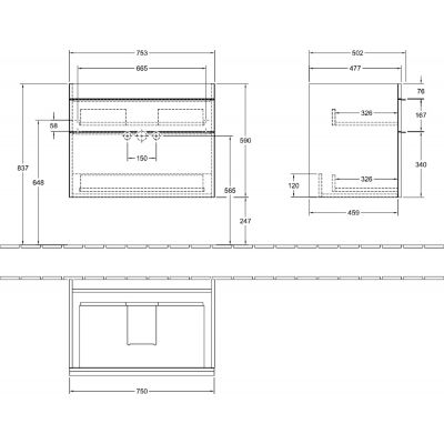 Villeroy & Boch Venticello A92501DH szafka wisząca podumywalkowa 75.3x50.2 cm