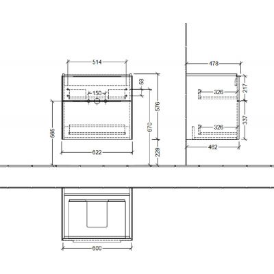Villeroy & Boch Subway 3.0 C57600VF szafka podumywalkowa wisząca 62.2x47.8 cm