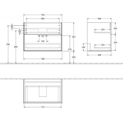 Villeroy & Boch Finion F01000GN szafka wisząca podumywalkowa 79.6x49.8 cm