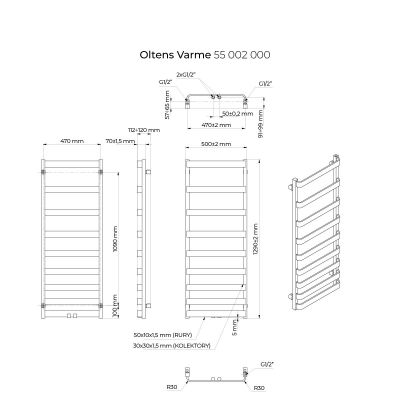 Oltens Varme 55002000 grzejnik łazienkowy dekoracyjny 129.5x50 cm biały