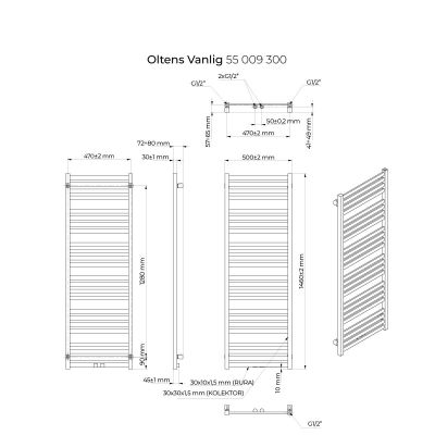 Oltens Vanlig 55009300 grzejnik łazienkowy dekoracyjny 146x50 cm czarny
