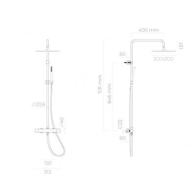 Oltens Boran 36503100 zestaw prysznicowy ścienny termostatyczny z deszczownicą chrom