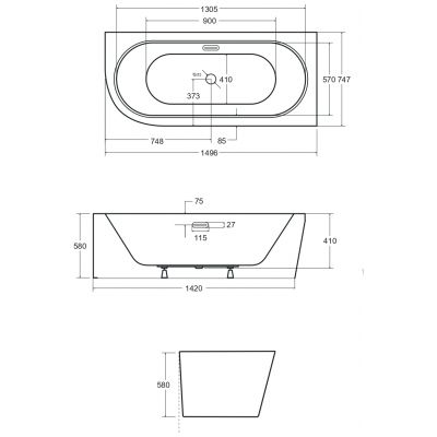 Besco Avita A-Line #WAA150APBS wanna przyścienna 150x75 cm prostokątna biały