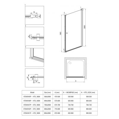 Deante Kerria Plus KTSWN46P drzwi prysznicowe 60 cm uchylne czarny mat/szkło przezroczyste