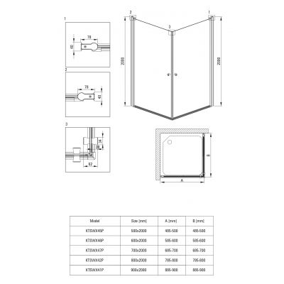Deante Kerria Plus KTSWN46P drzwi prysznicowe 60 cm uchylne czarny mat/szkło przezroczyste