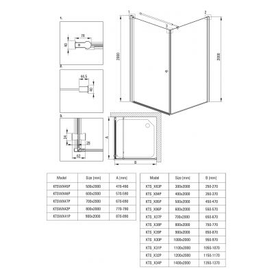 Deante Kerria Plus KTSWN46P drzwi prysznicowe 60 cm uchylne czarny mat/szkło przezroczyste