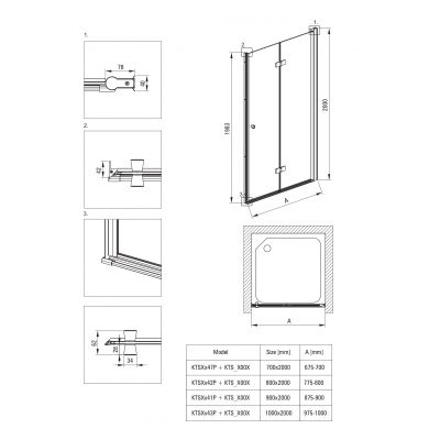 Deante Kerria Plus KTSX042P drzwi prysznicowe 80 cm składane chrom połysk/szkło przezroczyste