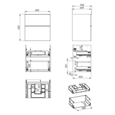 Elita Look RE010601027050 szafka 60x44.9x63.5 cm podumywalkowa wisząca dąb