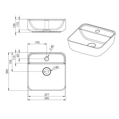 Elita Tonia RE040390138060 umywalka 39x39 cm kwadratowa nablatowa biała