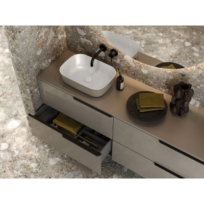 Elita Reni RE040460896140 umywalka 45.5x32.5 cm prostokątna nablatowa biała-brąz/beż