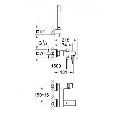 Grohe Eurocube 23141000 bateria wannowo-prysznicowa ścienna starlight chrome