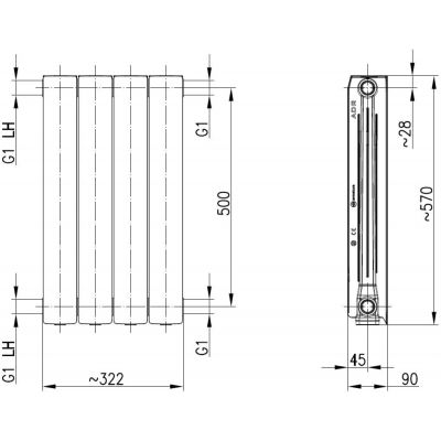 KFA Armatura ADR 76304061 grzejnik pokojowy 57x32.2 cm podłączenie boczne grafitowy