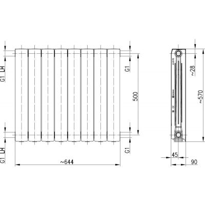 KFA Armatura ADR 76308081 grzejnik pokojowy 57x64.4 cm podłączenie boczne czarny