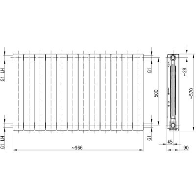 KFA Armatura ADR 76312061 grzejnik pokojowy 57x96.6 cm podłączenie boczne grafitowy