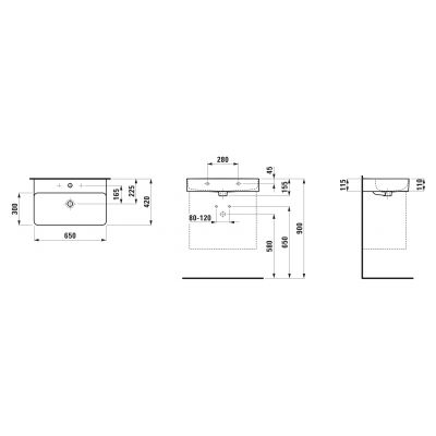Laufen Val H8102844001041 umywalka 65x42 cm prostokątna ścienna biała
