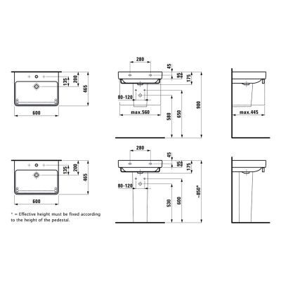 Laufen Pro S H8109630001041 umywalka 60x46.5 cm prostokątna ścienna biała