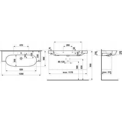 Laufen The New Classic H8138587571091 umywalka 120x48 cm półokrągła ścienna-meblowa biała