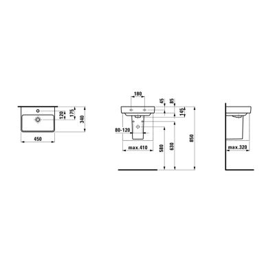 Laufen Pro S H8159610001041 umywalka 45x34 cm prostokątna ścienna biała