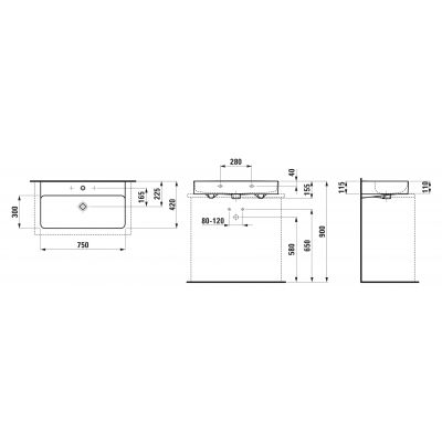 Laufen Val H8162854001041 umywalka 75x42 cm prostokątna ścienna-nablatowa biała