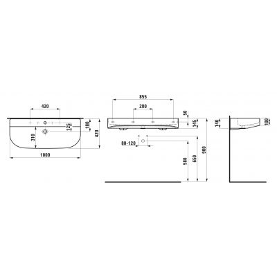 Laufen Sonar H8163477571041 umywalka 100x42 cm półokrągła ścienna-meblowa biała