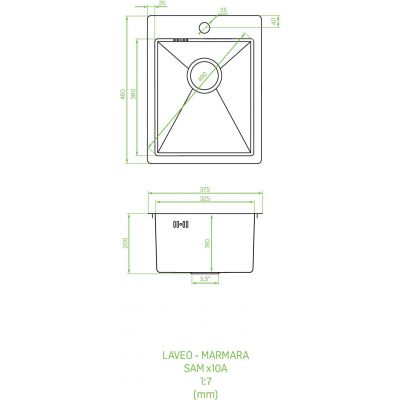 Laveo Marmara SAM010A zlewozmywak stalowy z syfonem 48x37.5 cm