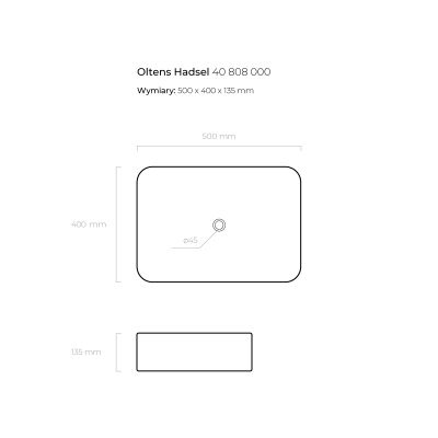 Oltens Hadsel 40808000 umywalka 50x40 cm prostokątna nablatowa biała