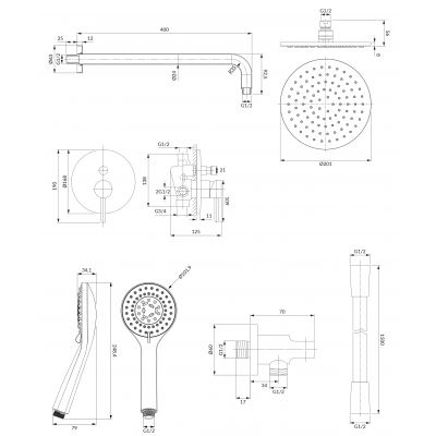 Omnires Y SYSY38BL zestaw prysznicowy podtynkowy z deszczownicą czarny