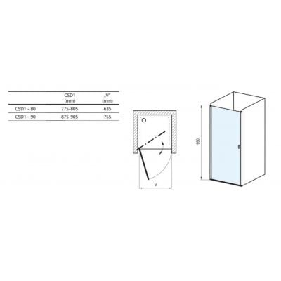 Ravak Chrome 0QV70C00Z1 drzwi prysznicowe 90 cm uchylne aluminium połysk/szkło przezroczyste
