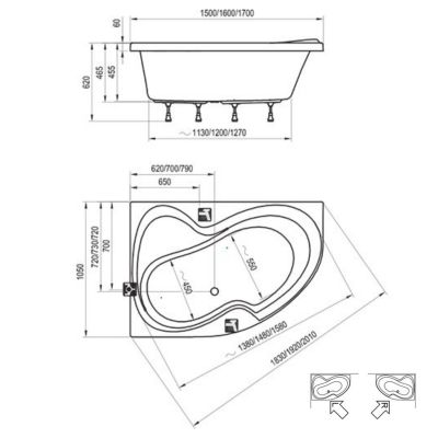 Ravak Rosa II CL21000000 wanna narożna 160x105 cm prawa biała