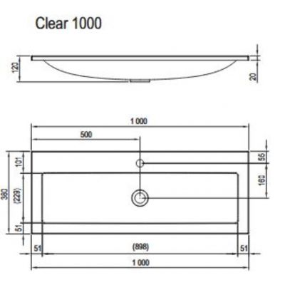 Ravak Clear XJJ01110000 umywalka 100x38 cm prostokątna meblowa biała