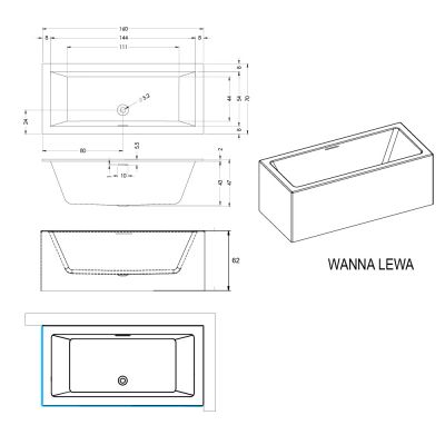 Riho Rethink Cubic Plug&Play B104012005 wanna z obudową 160x70 cm