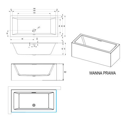 Riho Rethink Cubic Plug&Play B106011005 wanna z obudową 180x80 cm