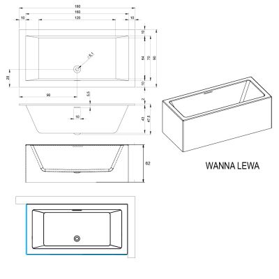 Riho Rethink Cubic Plug&Play B107012005 wanna z obudową 180x90 cm