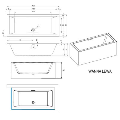 Riho Rethink Cubic Plug&Play B108012005 wanna z obudową 190x80 cm