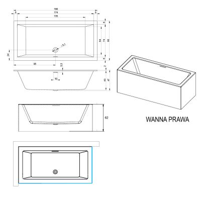 Riho Rethink Cubic Plug&Play B109011005 wanna z obudową 190x90 cm