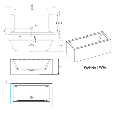 Riho Rethink Cubic Plug&Play B109012005 wanna z obudową 190x90 cm
