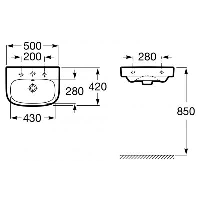 Roca Debba A325996000 umywalka 50x42 cm prostokątna ścienna biała