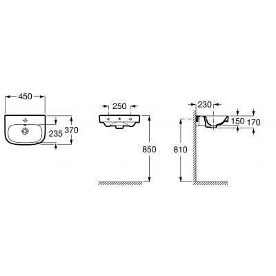 Roca Debba A325997000 umywalka 45x37 cm prostokątna ścienna biała