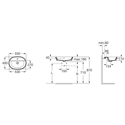 Roca Gap Round A3270Y6S00 umywalka 55x40 cm owalna wpuszczana biała