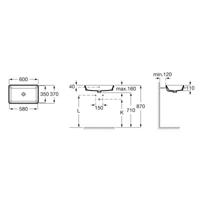 Roca Gap Square A3270Y8000 umywalka 60x37 cm prostokątna wpuszczana biała