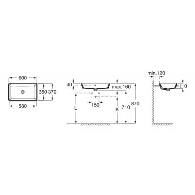 Roca Gap Square A3270Y8S00 umywalka 60x37 cm prostokątna wpuszczana biała